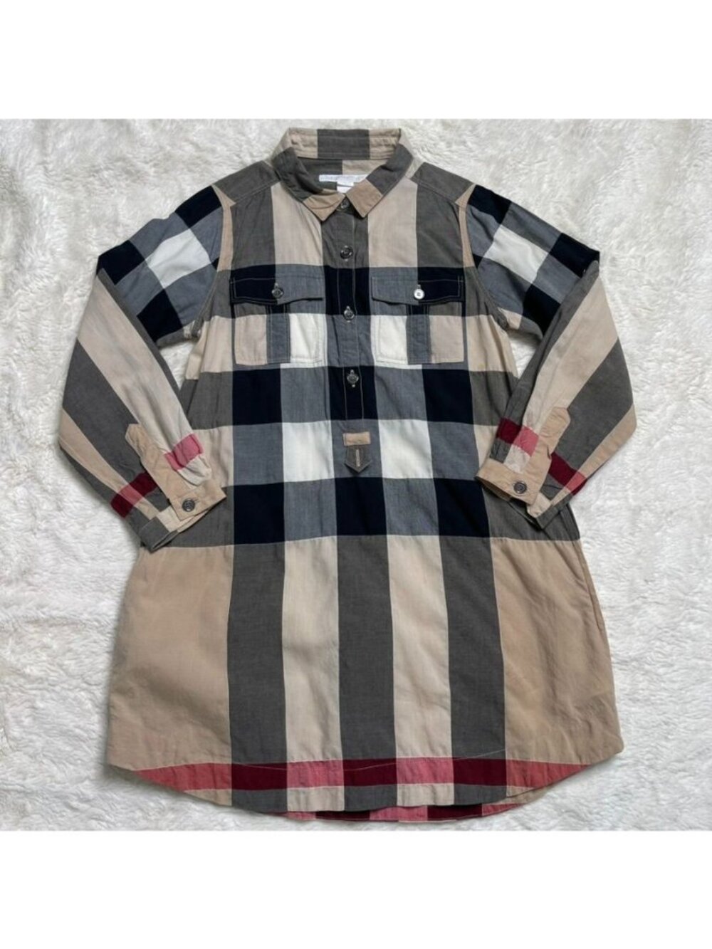 Burberry Kids Girls Exploded Mega Check Cotton Long Sleeve Shirt Dress Tunic 5Y